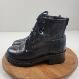 Vintage Y2k Skechers Black Leather Chunky Platform Combat Boot Women's